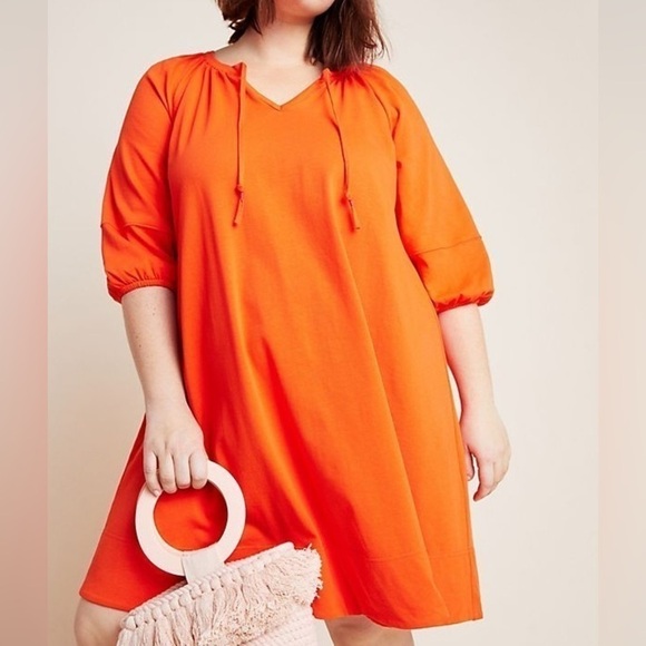 Anthropologie Anais Tunic Dress Persimmon Red-Orange - M